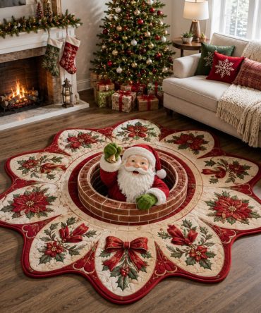 Festive Santa Shaped Area Rug — Classic Santa Claus Holiday Floor Mat, Plush Texture, Non-Slip Backing & Easy Machine Care