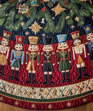 Festive Sentries Quilted Tree Skirt — Charming Sentry Embroidery, Plush Quilting & Easy-Fit Design For Holiday Warmth
