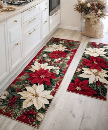Festive Walk Kitchen Rug - Holiday-Inspired Runner With Cozy Pattern, Durable Washable Mat, Non-Slip Backing For Kitchen & Entry