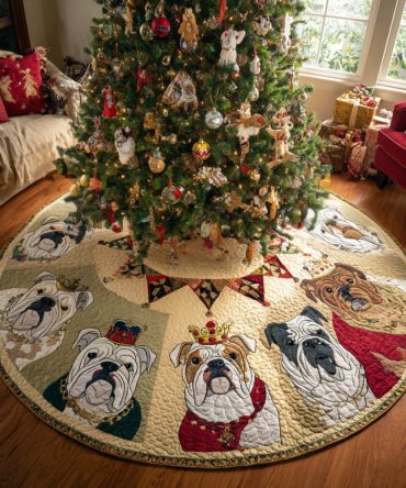 Wrinkle Pup Quilted Holiday Tree Skirt - Festive Christmas Decor For Dog Lovers, Soft Pet-Themed Tree Cover