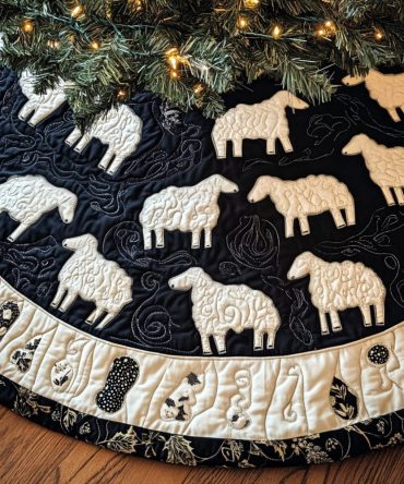 Fields Of Fluff Quilted Tree Skirt — Plush Farmhouse Christmas Accent, 48" Round Cotton Skirt For Holiday Decor