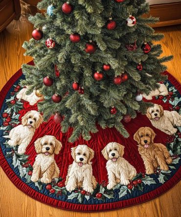 Fluffy Labradoodle Quilted Christmas Tree Skirt — Soft, Cozy Dog-Themed Holiday Base To Showcase Gifts And Tree Decor
