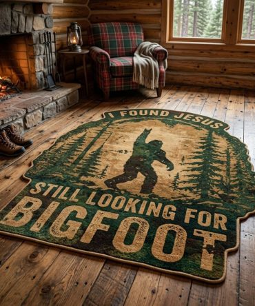 Forest Bigfoot Custom-Shaped Rug — Premium Cabin-Style Bigfoot Floor Accent, Soft Pile, Non-Slip Backing, Easy Care