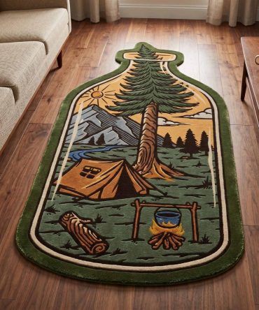 Forest Camp Themed Rug — Custom-Shaped Kids Area Rug, Plush & Durable For Playroom, Non-Slip Backing, Easy Care, Nature-Inspired Accent