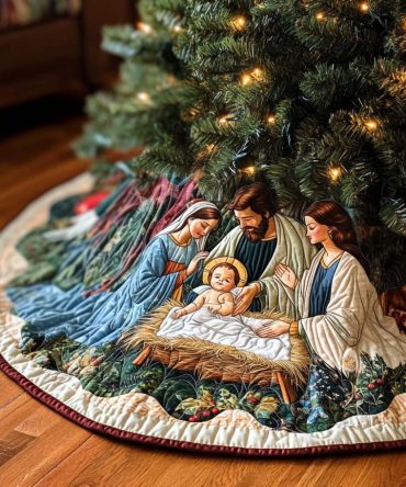 Forest Carol Quilted Christmas Tree Skirt — Rustic Holiday Quilted Skirt With Nature-Inspired Motifs For Cozy Seasonal Decor