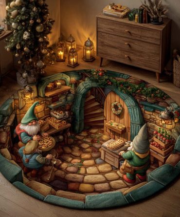 Forest Gate Gnome Tunnel Round Rug — Enchanted Woodland Gnome Round Carpet With Gate & Tunnel Motif For Magical Rooms