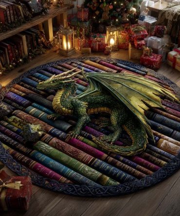 Forest Guardian Dragon Round Rug — Green Fantasy Area Carpet With Mythic Dragon Design For Cozy Living Spaces