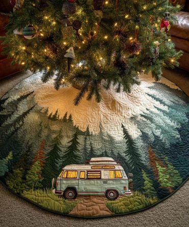 Forest Haven Quilted Christmas Tree Skirt — Woodland Holiday Décor, Cozy Padded Design, Neutral Tones For Rustic & Modern Homes