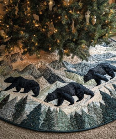 Forest March Quilted Christmas Tree Skirt — Nature-Inspired Holiday Base Cover With Textured Quilting, Reversible, Fits Most Trees