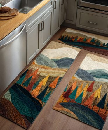 Forest Meadow Kitchen Rug - Woodland Floral Design, Low-Profile Durable Mat With Skid-Resistant Backing, Ideal For Rustic Homes