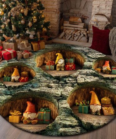 Forest Moss Round Area Rug — Gnome Burrow Themed Accent Carpet For Cabin & Cottage Décor, Plush Pile, Non-Slip, Nature-Inspired