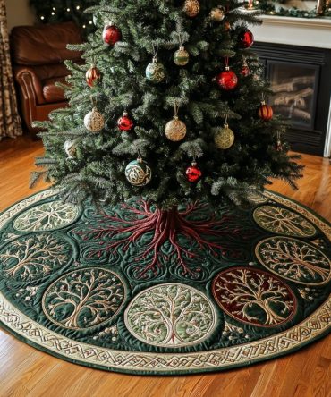 Forest Serenity Quilted Tree Skirt — Woodland Pine & Deer Christmas Skirt, 48In Cozy Quilted Cotton Blend, Machine Washable