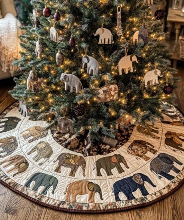 Forest Spirit Quilted Tree Skirt — Nature‑Inspired Holiday Base, Thick Cotton Batting, 48" Round Rustic Decor Accent