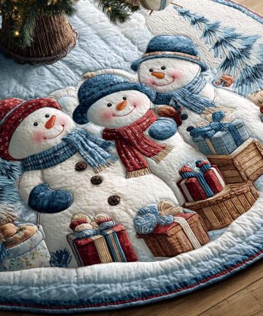 Forest Winter Snow Quilted Christmas Tree Skirt — Woodland Snow Scene, Quilted Holiday Base Cover For Rustic & Nature-Inspired Decor