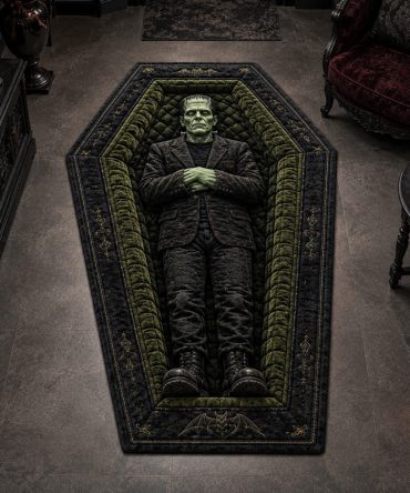 Frankenstein Coffin Halloween Rug — Unique Custom-Shaped Monster Floor Mat For Spooky Decor, Parties & Gothic Rooms