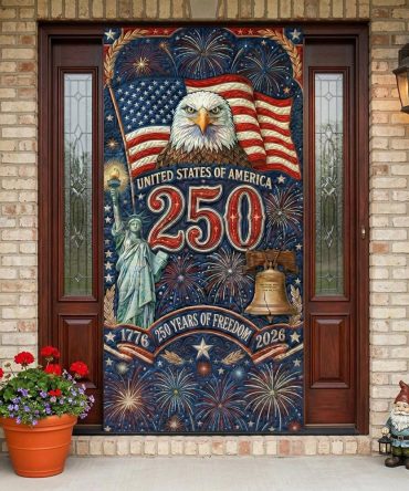 Freedom Legacy Quilted Front Door Cover – Patriotic Heritage Design, Heavy-Duty Quilt Fabric, Weatherproof, Machine Washable