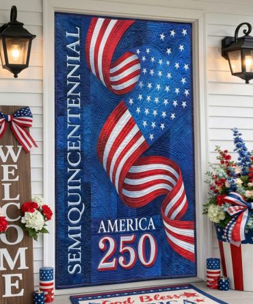 Freedom Ribbon Quilted Door Panel — Elegant Ribbon & Flag Motif For Doorway, Heavy-Duty Polyester Quilting, Fade-Resistant, Simple Hang & Care