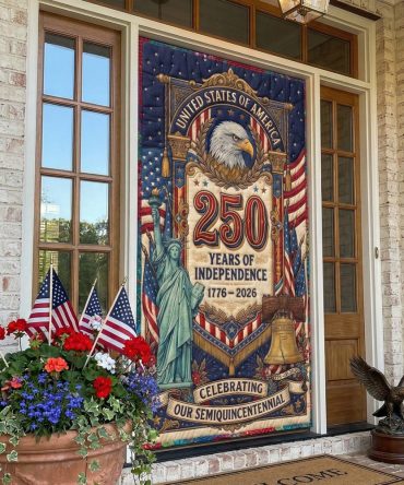 Freedom Tribute Quilted Welcome Panel – Patriotic Red White Blue Door Cover, Heavy-Duty Quilt Fabric, Fade & Weather Resistant