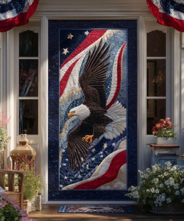 Freedom'S Flight Quilted Front Door Panel – Patriotic Eagle & Flag Motif, Durable Quilt Fabric, Weather-Resistant, Easy Hang Welcome