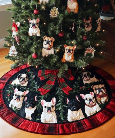 Charming Frenchie Christmas Quilted Tree Skirt — Luxury Pet-Inspired Holiday Décor, Soft Quilted Base For Festive Trees