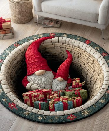 Frost Garden Gnome Round Rug - Winter-Themed Plush Area Rug For Entryways, Nurseries & Living Rooms, Cozy Texture, Durable Non-Slip