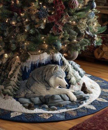Frost Wolf Den Quilted Tree Skirt — Icy Woodland Holiday Accent With Quilted Texture, Durable Finish, Cozy Winter Style
