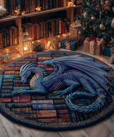 Sapphire Dragon Fantasy Round Rug — Vibrant Blue Dragon Area Carpet For Living Room, Gaming Room, Kids Bedroom Decor