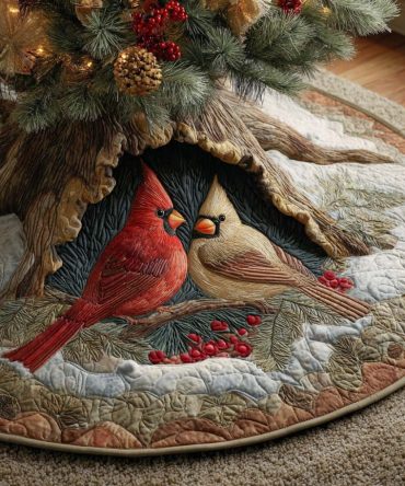 Frosted Branch Harmony Quilted Christmas Tree Skirt — Premium Holiday Tree Base Decor, Soft Quilting, Festive Accent For Home & Gifts