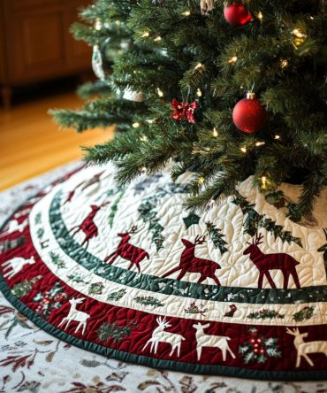 Frosted Forest Quilted Tree Skirt - Scenic Winter Woodland Holiday Decor, Soft Insulated Layer, Machine Washable, Charming Centerpiece