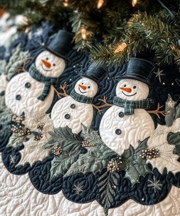 Frosted Friends Quilted Christmas Tree Skirt — Festive Winter Characters Patchwork For Holiday Trees, Soft Quilting, Machine Washable & Photo-Ready