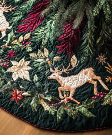 Frosted Pines Quilted Christmas Tree Skirt — Elegant Winter Pine Design, Soft Quilting & Easy-Care Holiday Tree Skirt For Cozy Homes
