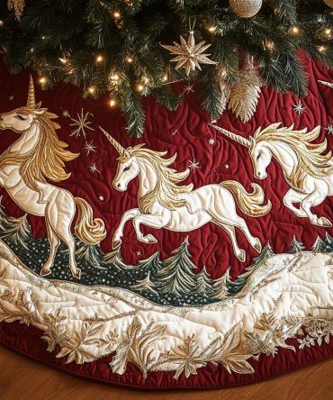 Frosted Trails Quilted Tree Skirt — Icy Embroidery & Soft Quilting, Winter Wonderland Base Cover To Enhance Seasonal Decor