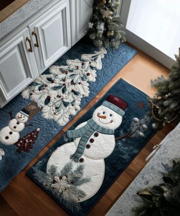 Frosty Bliss Plush Kitchen Rug - Non-Slip Machine-Washable Holiday Runner, Soft Low-Profile Mat For Cozy Seasonal Spaces