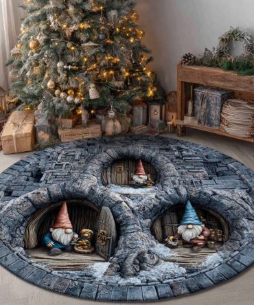 Frosty Blue Round Area Rug — Gnome Den Accent Carpet With Cool Tones, Plush Comfort, Non-Slip Backing, Elegant Seasonal & Everyday Use