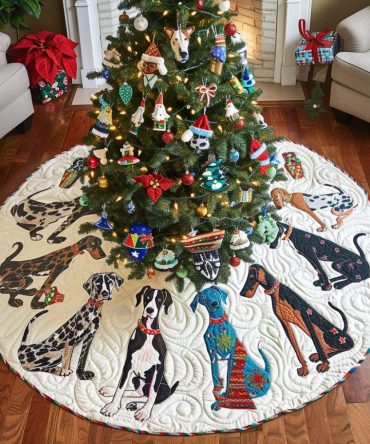 Frosty Dreams Quilted Christmas Tree Skirt — Great Dane Winter Holiday Design, Cozy Quilted Fabric, Seasonal Accent For Living Rooms