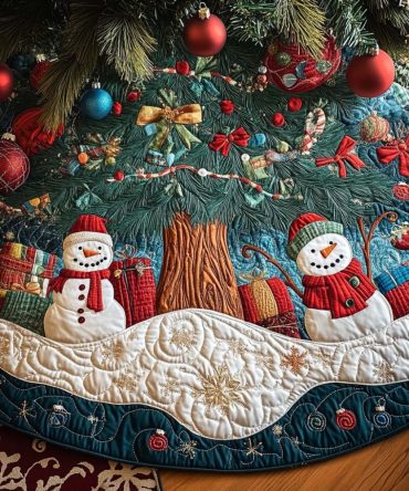 Frosty Day Quilted Christmas Tree Skirt - Winter-Themed Holiday Tree Skirt With Elegant Quilting For Seasonal Styling