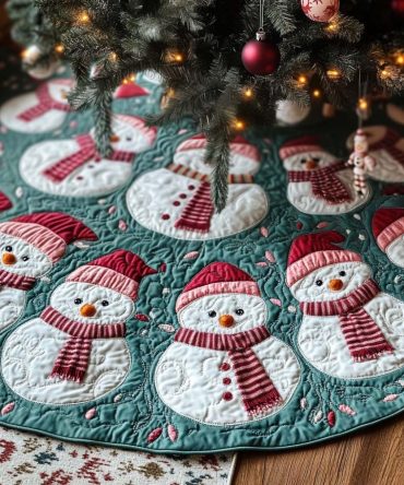 Frosty Snowflake Quilted Tree Skirt — Blue & Silver Winter Scene, Soft Insulated Cotton Blend, 48-Inch Round, Easy Care