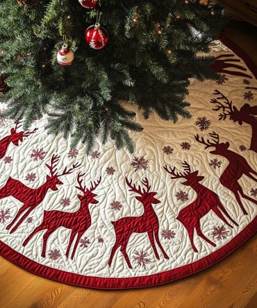 Frosty Forest Flight Quilted Tree Skirt — Icy Woodland Christmas Tree Skirt With Bird & Snow Accents For Enchanting Winter Decor