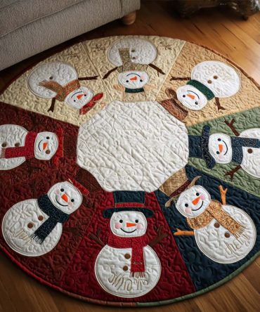 Frosty Friends Holiday Round Rug — Cute Snowman Circular Accent Rug, Plush Soft, Non-Slip Backing, Seasonal Entryway Or Tree Skirt
