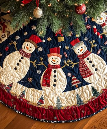 Frosty Frolic Quilted Christmas Tree Skirt — Charming Winter Wonderland Base Décor For Holiday Cheer & Gift Presentation