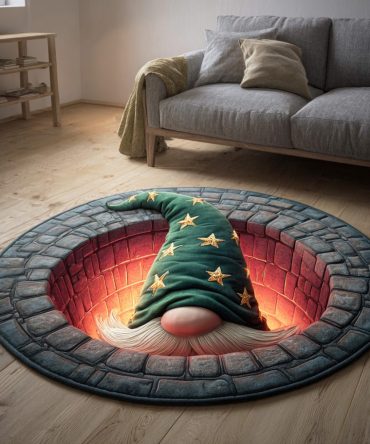 Frosty Gnome Cheer Round Rug - Holiday Plush Area Rug For Seasonal Décor, Kids Rooms & Cozy Spaces, Machine Washable, Non-Skid Backing