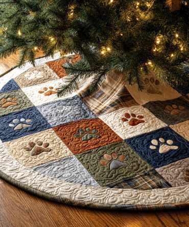 Frosty Steps Quilted Christmas Tree Skirt — Winter Wonderland Tree Skirt With Snowy Motifs, Soft & Durable