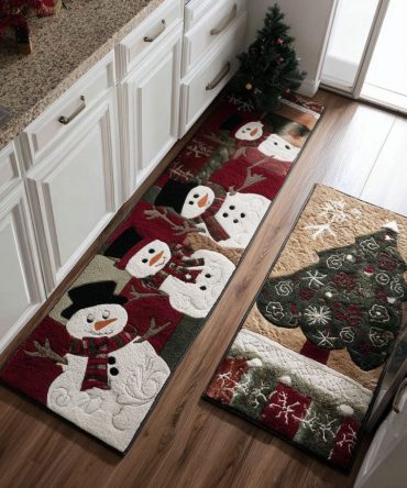 Frosty Welcome Kitchen Runner - Warm Plush Non-Slip Rug, Machine-Washable Holiday Mat To Greet Guests With Winter Charm