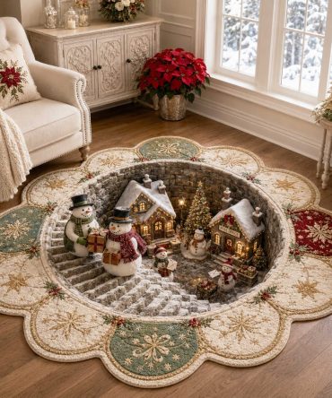 Frosty Wonderland Holiday Shape Rug — Soft Snowflake & Snowman Christmas Floor Mat For Living Room, Entryway & Kids Spaces