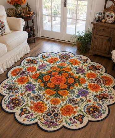 Garden Of Golden Souls Custom Rug — Lively Marigold & Soul Motifs, Soft Yet Durable Pile, Slip-Resistant Backing For Daily Use