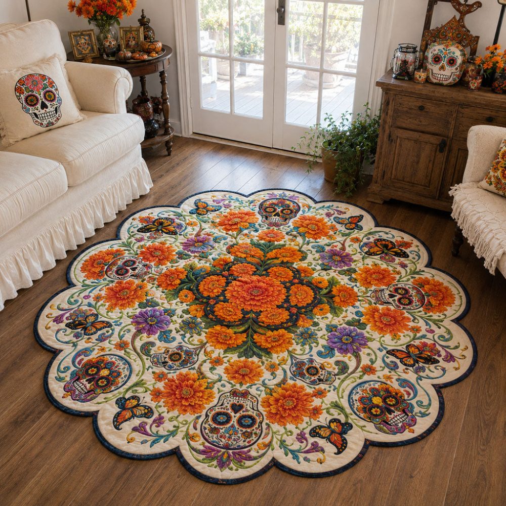 Garden Of Golden Souls Custom Rug — Lively Marigold & Soul Motifs, Soft Yet Durable Pile, Slip-Resistant Backing For Daily Use