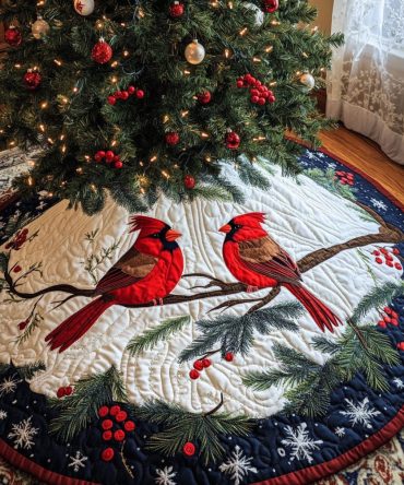 Victorian Garland Quilted Tree Skirt — Embroidered Trim & Heirloom Quality Cotton Blend, 48-Inch Round Holiday Mat