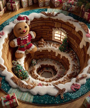 Garnet Gingerbread Man Round Area Rug — Warm Holiday Accent Carpet With Deep Red Hues, Plush Pile, Non-Skid Backing, Stylish Christmas Décor