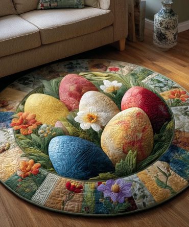 Gentle Easter Round Area Rug - Soft Pastel Bunny & Egg Motifs For Kids' Room, Living Areas; Non-Skid, Hypoallergenic, Easy Care