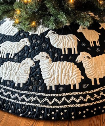 Gentle Grazers Quilted Christmas Tree Skirt — Cozy Farmhouse Style, Soft Cotton Batting, 48" Round Holiday Mat